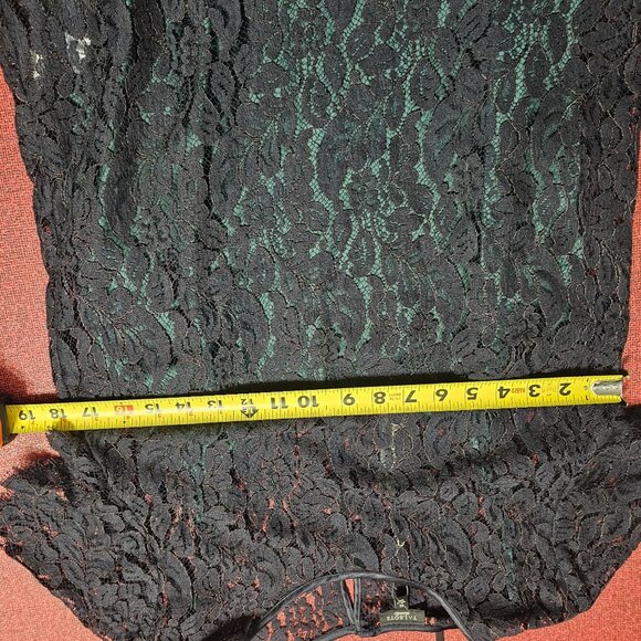Talbots Sheer Lace Overlay Top 10 Black/Teal Short Sleeve Scalloped Whimsigoth - Picture 10 of 11
